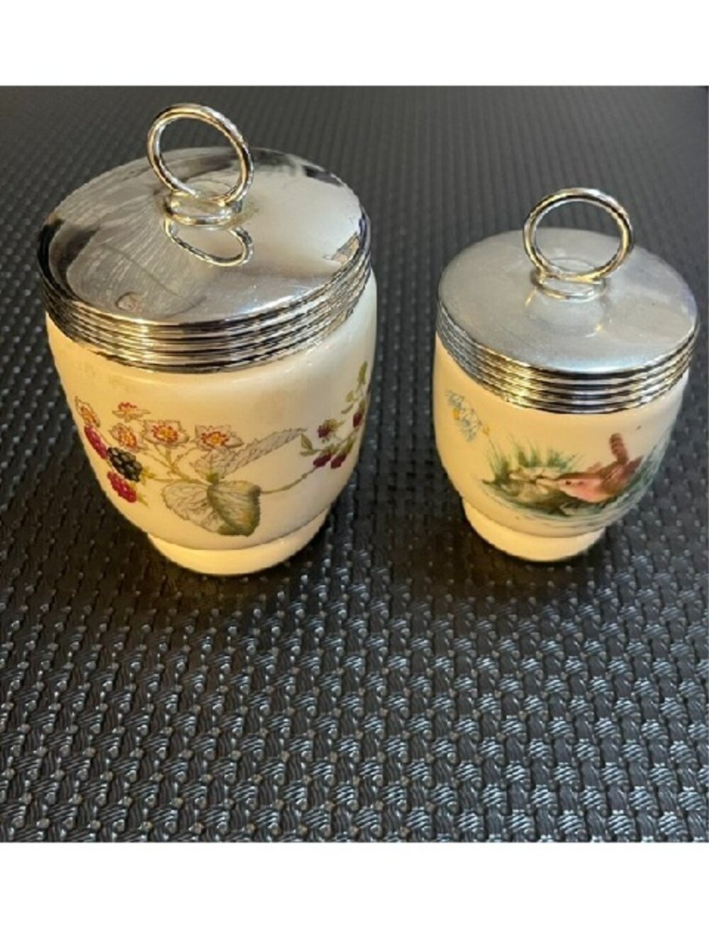 Vintage Porcelain Egg Coddlers (2) Royal Worcester England: Blackberries, Birds